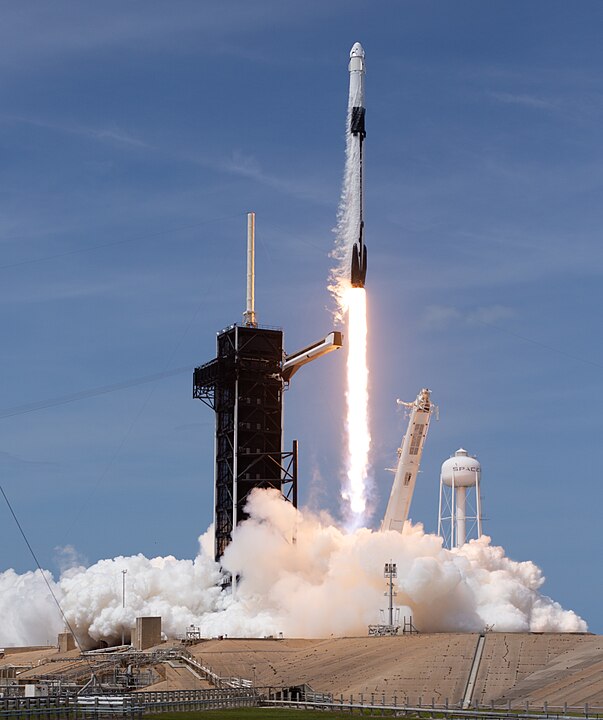 A SpaceX Falcon 9 rocket carrying the company's Crew Dragon spacecraft is launched from Launch Complex 39A on NASA’s SpaceX Demo-2 mission to the International Space Station with NASA astronauts Robert Behnken and Douglas Hurley onboard, Saturday, May 30, 2020, at NASA’s Kennedy Space Center in Florida. The Demo-2 mission is the first launch with astronauts of the SpaceX Crew Dragon spacecraft and Falcon 9 rocket to the International Space Station as part of the agency’s Commercial Crew Program. The test flight serves as an end-to-end demonstration of SpaceX’s crew transportation system. Behnken and Hurley launched at 3:22 p.m. EDT on Saturday, May 30, from Launch Complex 39A at the Kennedy Space Center. A new era of human spaceflight is set to begin as American astronauts once again launch on an American rocket from American soil to low-Earth orbit for the first time since the conclusion of the Space Shuttle Program in 2011. Photo Credit: (NASA/Joel Kowsky)