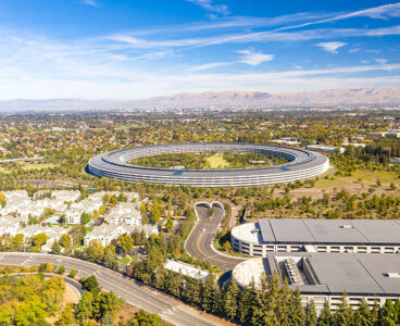 Aerial view over Cupertino in Bay Area, California on a sunny da
