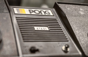Munich, Germany - July 31, 2019: Vintage videogame system "Pong" from Atari on display during a exhibition about the history of video games