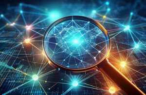 Firefly A glowing network of interconnected nodes, representing scientific papers and citations, wit copy