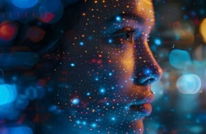 Exploring complex relationships between humans and artificial superintelligence through an image. Concept Artificial Superintelligence, Human-machine interaction, Future technology, Science fiction