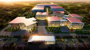 A rendering of a VW R&D facility in China