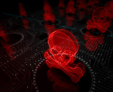 Skull pirate, online cyberattack, hack, threat and breach security symbol digital concept. Network, cyber technology and computer background abstract 3d illustration.