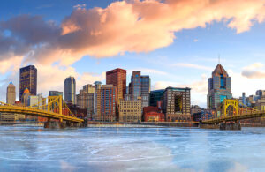 Skyline of downtown Pittsburgh at twilight panorama