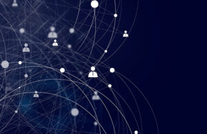 Abstract human connection in geometric line on the blue.