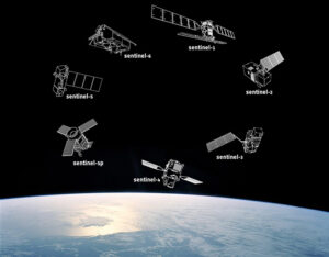 Illustration of ESA’s Sentinel constellation, the six satellite families that feed continuous Earth-observation data to Europe’s Copernicus program. (Image credit: ESA)