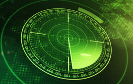 Sonar Screen For Submarines And Ships. Radar Sonar With Object On Map. Futuristic HUD Navigation monitor