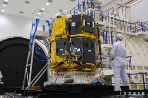 Ispace engineers preparing the RESILIENCE lunar lander for testing