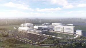Rendering of Eli Lilly’s $6.5 billion pharmaceutical manufacturing campus at Generation Park in Houston, Texas.