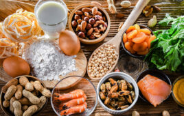 Composition with common food allergens including egg, milk, soya, nuts, fish, seafood, wheat flour, mustard, dried apricots and celery