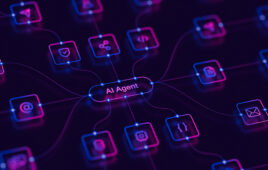 AI workflow automation artificial intelligence agent software interface nodes triggers data tool dashboard coding icon flow process database technology 3d rendering.