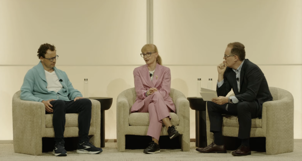 From left to right: Anthropic CEO Dario Amodei, Lotte Bjerre Knudsen (Novo Nordisk's outgoing Chief Scientific Advisor, who led the research behind liraglutide and semaglutide), and STAT senior writer Matthew Herper, in conversation at Anthropic's livestreamed Briefing: AI for Science event on June 30, 2026.