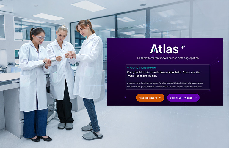 Norstella Atlas combines the company’s proprietary biopharma data with AI agents designed for specific workflows. Background image: Adobe Stock. Atlas image: Norstella.